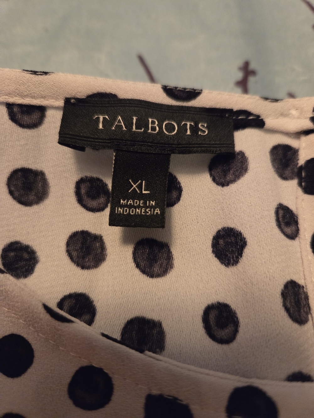 Talbots Black & White Polka Dot 3/4 Sleeve Top - Picture 10 of 13